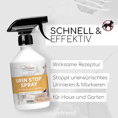 naturetrend Urin Stop für Hunde & Katzen 500ml I Mildes Hundeabwehrspray & Katzenabwehrspray I Nicht färbend I Urin Entferner, Hundeschreck gegen Markieren I Anti Kratz Spray Möbel, Innen- & Außen