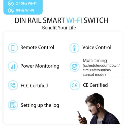 Image of TONGOU DIY 1P+N Smart Wi-Fi Switch, Work with Alexa and Google Assistant for Voice Control, 63A with Energy Monitor, Smart Life /Tuya APP Remote Control, Timer Functions, DIN Rail Mounted- HIVAGI