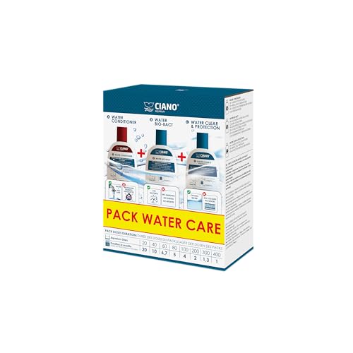 CIANO, Pack Water Care – Mantenimiento Acuario – 3 Botellas – Acondicionador, Agua del Grifo Segura – Bio-Bact, bacterias vivas – Eau Clear & Protect, Agua cristalina – para