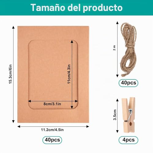 Miniatura 2 de 40 Piezas Marcos De Fotos De Papel Kraft, 15 X 10cm Guirnalda De Fotos Con 40 Piezas Clips Pequeños Para Colgar Fotos 8m Cuerda, Guirnalda Para Fotos Marrón Para Hogar Colegio Oficina Pared Diy