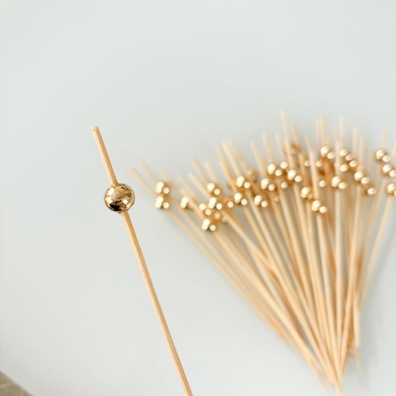 Xiao Hua 12cm Disposable Fruit Skewer Creative Cocktail Skewer Sushi Dessert Creative Decoration Disposable Bamboo Skewer (Gold)