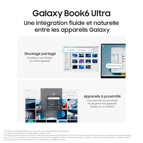 Samsung Galaxy Book6 Ultra 16", PC Portable IA, Processeur Intel Core Ultra 7, Mémoire 32 Go RAM, 1 to SSD, NVIDIA RTX 5070 GPU, Écran Tactile Dynamic AMOLED 2X, Autonomie Très Élevée, Anthracite