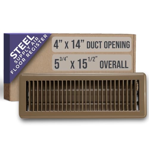 Fits 4x14 and 14x4 Duct Opening | Floor Register with Louvered Design by Handua | Heavy Duty Walkable Design with Damper | Floor Vent Grille | Easy to Adjust Air Supply Lever | Brown