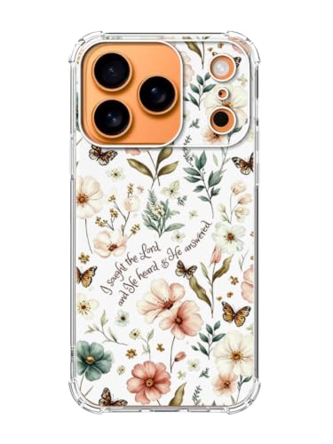 Fisgerod Christian Floral Phone Case for iPhone 17 Pro Max, Floral Butterfly Bible Verse Phone Cover, Trendy TPU Bumper Phone Case