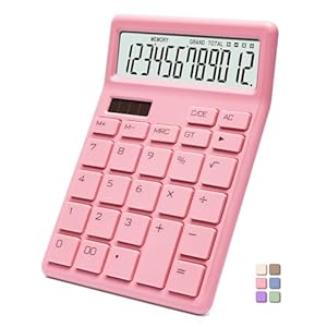 Standard Calculator 12 Digit,Pink Desktop Dual Power Battery and Solar,Desk Calculators with Large LCD Display,Perfect for Home, Office,and School Use,Auto Sleep