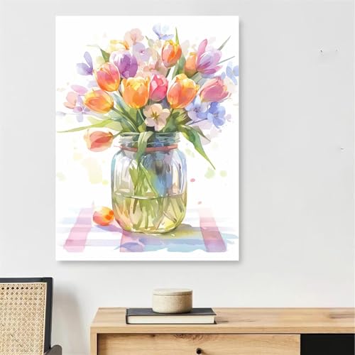 Peinture par Numero Adulte avec Cadre Toile Tendue sans Pli Loisir Créatif Facile Fleurs 60x90