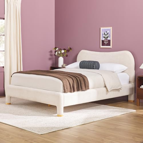 Walker Edison Chantelle Modern Curved Upholstered King Bed, King Size, Ivory Boucle by Walker Edison - Used condition - US$301.25