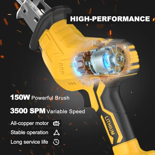 Cordless Reciprocating Saw for Dewalt 20V Battery, 150W Power Brush Reciprocating Saws, 0-3500 SPM Variable Speed, 4 Saw Blades Kit Cutting Tool for Wood Metal PVC (Battery Not Included) thumbnail 3
