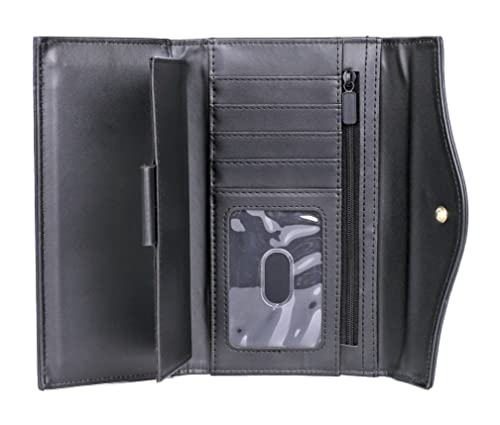 Image of Julia Buxton Heiress Leather Organizer Clutch Handbag Wallet with RFID Blocking, Black