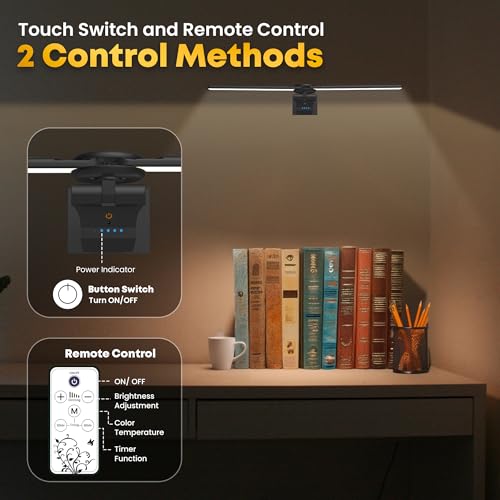 Image of 2 Pack Picture Light for Wall, 18in Rechargeable Wall Art Light with Timer and Dimmable, Painting Frame Light with Remote Control Display for Wall Painting, Frame, Portrait, Dartboard (Black)