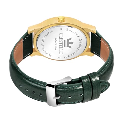 Image of CRESTELLO Brown /Black /Green Faux Leather Strap Analog Wrist Watch for Men | 1 Year Warranty* | CR-GLD252
