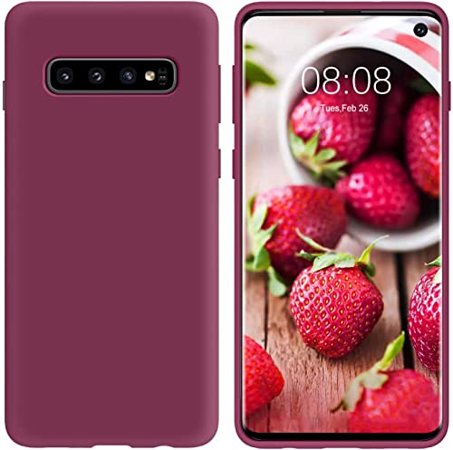 Image of DIZORO Liquid Silicone Case with Microfiber Coushioning Compatible for Samsung Galaxy S10 Plus Cover, Gel Rubber Full Body Protection - Wine Red