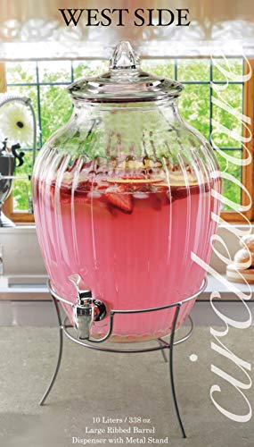 image for Circleware Westside Glass Beverage Dispenser with Metal Stand and Lid 