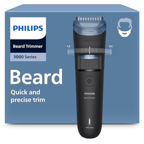 Philips Beard Trimmer 3000 Series - Self-sharpening Metal Blades, 40 Lock-in Settings, Lift&Trim Comb, 100% Waterproof, Battery Indicator, USB Charging, Model BT3660/15