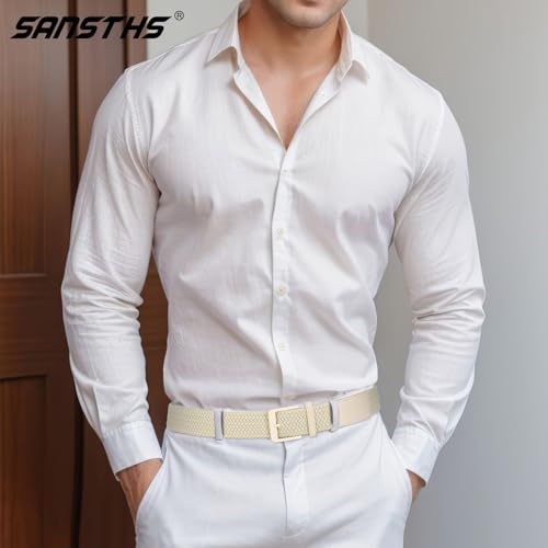 Image of SANSTHS Stretch Braided Golf Belt Breathable No Hole Elastic Woven Belt for Men Women, Ideal Belt for Golf Travel Daily Wear