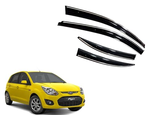 Image of CAR SAAZ Chrome Line Door Visor for Figo (2010-2015)(Set of 4Pcs) | Rain Guard | Wind Deflector