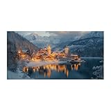 TODOAA Winter Landschaft Natur Bilder Winter Bergwald Landschaft Wohnzimmer Vlies Leinwandbild Kunstdruck- modern Wandbilder XXL Wanddekoration Design Wand Bild(Gold 8)-70x140cm Ungerahmt