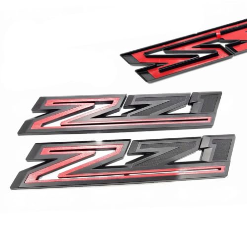 Image of 2X Large Size Z71 RH LH Side Fender Emblem Nameplate Badge Decal Replacement for 2019-2021 Chevy Silverado (Overlay Matte Black Red)
