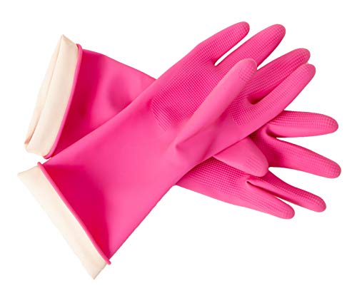 DABOGOSA Mamison Reusable Waterproof Household Dishwashing Cleaning Rubber Gloves, Non-Slip Kitchen Glove-Pack of 2 (Pink, Small)