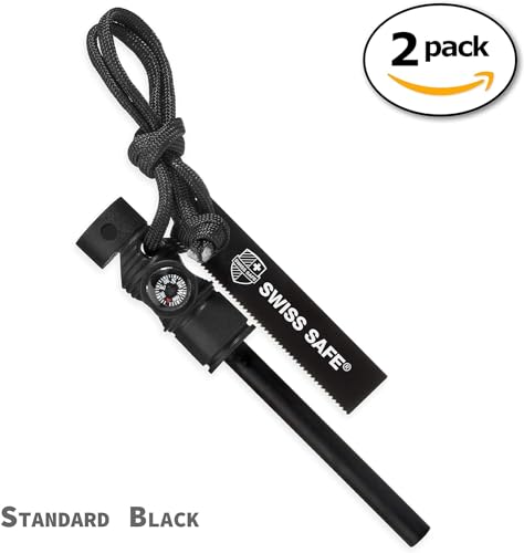 Swiss Safe 5-in-1 Magnesium Ferro Rod Fire Starter Survival Tool - Flint & Steel Striker, Compass, Paracord & Whistle - Emergency Kit for Backpacking, Camping, Hiking - All-Weather - Image 3