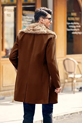 Paslter Men'S Winter Trench Overcoat Removable Faux Fur Collar Top Coat Double Breasted Business Long Pea Coat Brown thumb #3