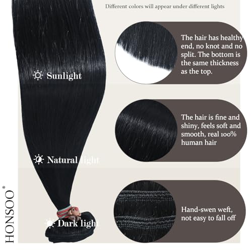 Honsoo Black Hair Extensions Real Human Hair Clip Ins Jet Black 70g 7pcs 12inch Short Remy Human Seamless Clips Soft No Tangles Hair For Black Women