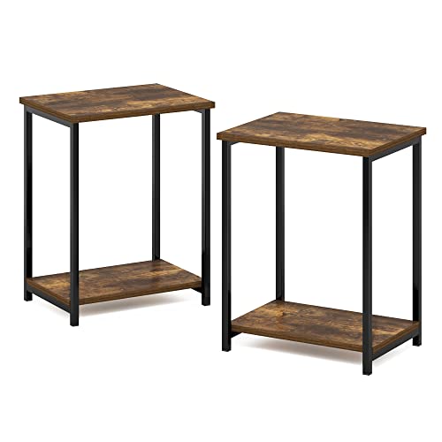 Image of Furinno Simplistic 2-Tier Metal Frame Side Table, Set of 2, Amber Pine