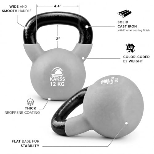 Image of Kakss Half Coating Neoprene Kettlebell (2kg to 40kg)(Proudly Made in India) (12kg, Grey)