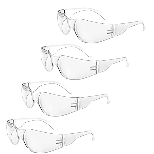 HBSTUDIO Clear Safety Glasses Protective Eyewear for Men Women, Scratch & Impact Resistant Eye Protection for Work, Lab(4Pack)