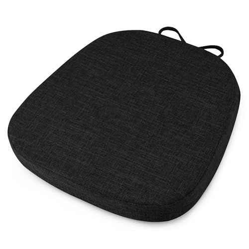 Image of OVOV 14x14 Chair Cushions for Metal Dining Chairs 1 Piece Black | Non Slip, Washable Removable Cover with Ties, Textured, for Dining Room, Kitchen Cafes Bistro Patio, Stackable Chairs