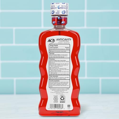 ACT Anticavity Zero Alcohol Fluoride Mouthwash 18 fl. oz., With Accurate Dosing Cup, Cinnamon (Pack of 1)