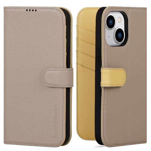 Étui iPhone 15 Plus cuir véritable portefeuille housse 6.7 pouces