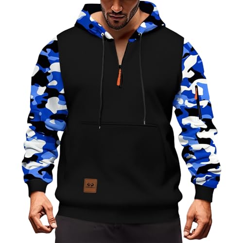 Camouflage Hoodies for Men Military Tactical Quarter Zipper Sweatshirts Trendy Combat Work Long Sleeve Cargo Pullover