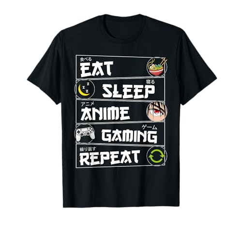 Eat Sleep Anime Gaming Repeat Kawaii Otaku Gamer Anime Manga T-Shirt