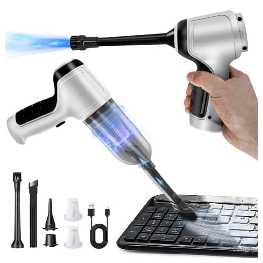 Compressed Air Duster, Keyboard Cleaner, 3-in-1 Mini Vacuum, 45000 RPM Electric Canned Air Kit, Cordless Air Can for Computer Desk Electronics Dust Cleaning, Air Blower with Rechargeable Battery