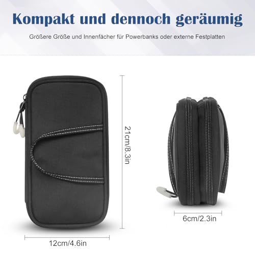 Kabelorganizertasche mit leuchtendem Reißverschluss – Tragbarer Doppelschicht Organizer für Elektronikzubehör, Handy Ladekabel, USB Powerbank, SD-Karte – Ideal für Reisen und unterwegs 20x15x5