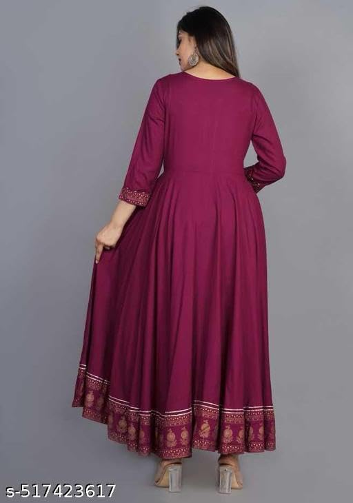 Image of Women's Printed Rayon Anarkali Kurti with 3 /4 Sleeves - Perfect for Festive, Party