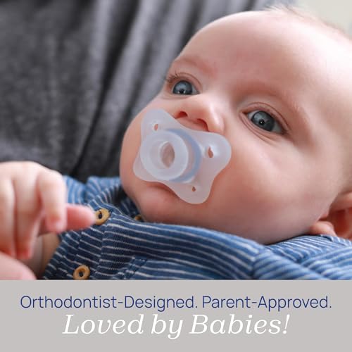 Image of Chicco PhysioForma Mini Orthodontic Pacifier for Babies 0-2 Months, Ultra Light & Small, 100% Soft Silicone, Supports Breathing, One-Piece Design, Included Sterilizing Case, BPA Free, 2-Pack, Blue