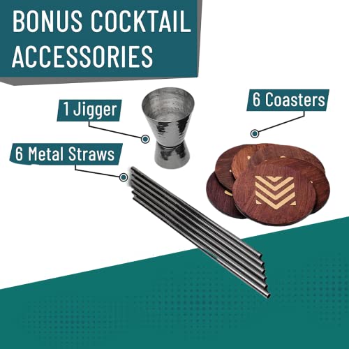 Advanced Mixology [Gift Set] Black Moscow Mule Mugs (18Oz) | Black Mule Mug W/Gunmetal Finish | Comes W/Straws, Coasters & Jigger. | Black Tin Mugs (2 - Set Of 6) #TOP1