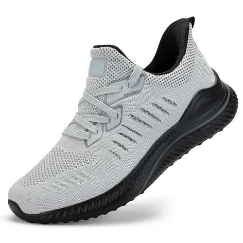 VRCLUB Wide Sneakers for Men Slip on Walking Shoes Comfortable Breathable Tennis Running Gym Shoe Workout Athletic Jogging Grey 10.5