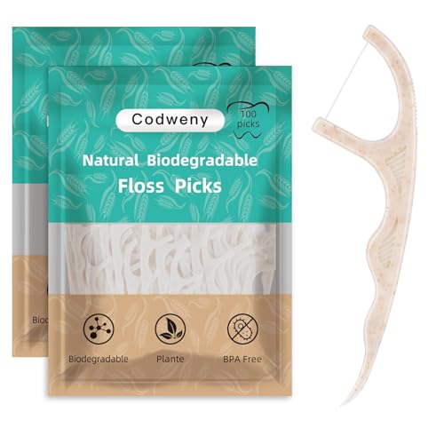 Biodegradable Dental Floss Picks 200 Count Vegan Plant Based Handle Eco Friendly Tooth Flossers Toothpick Soft Cleaning for Kids and Adult on Gums (200)