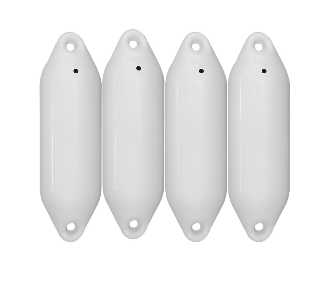 Ocean Boat Fenders, Set of 4, one-Piece Made of plastisol PVC Material with rotational Moulding Process, Seamless Construction, Unique Glossy Finish (5.51'' x 19.68'')