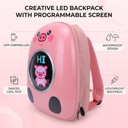 Badafaci Sac à Dos étanche Moto LED Programmable Contrôle APP, écran Couleur GIF Animation, Léger pour Voyage Travail Randonnée Rose – vue 2