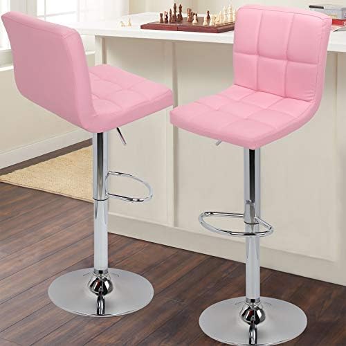 Magshion Pink Square Adjustable Height Swivel Bar Stool Lift Pub Chair