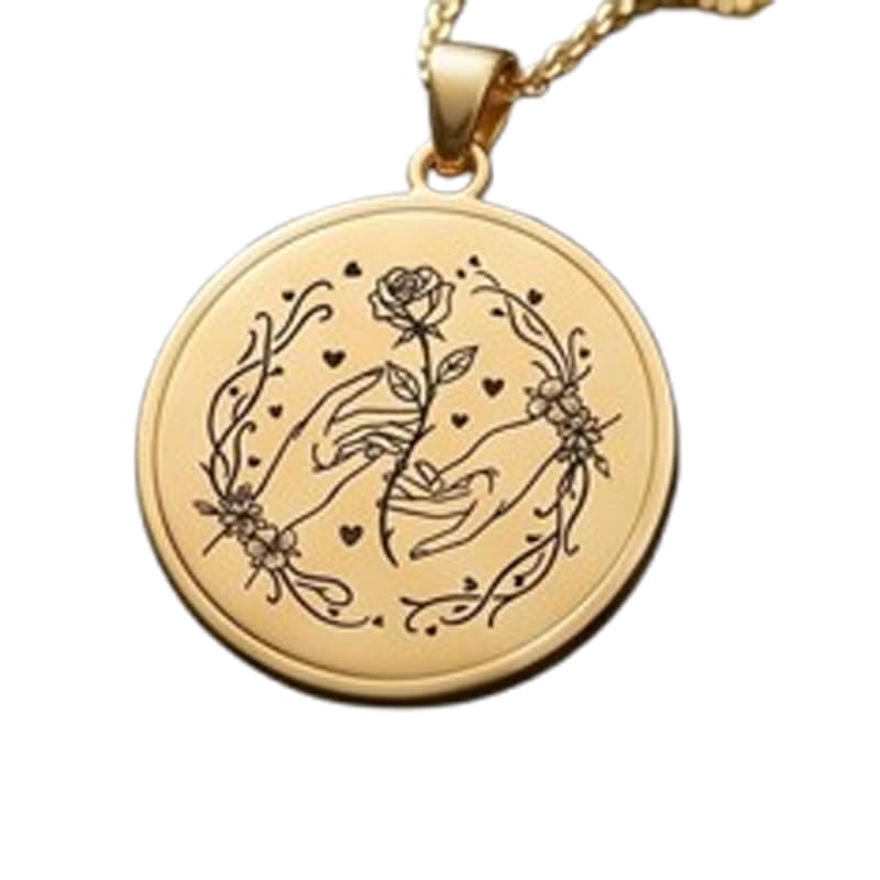 Collier pendentif rond gravé rose en argent sterling pour offrir