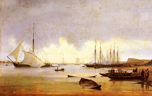 Affiche Toile Les navires de pêche au large d'une jetée Costroma Anton Ivanovitch Ivanov