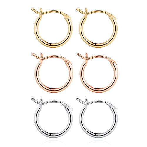 M Mooham Small Gold Hoop Earrings For Women, 14K Gold Plated 925 Sterling Silver Post Hypoallergenic Chunky Mini Hoops Earrings Pack Set Dainty Tiny Small Gold Hoop Earrings For Women Jewelry 13Mm #TOP14