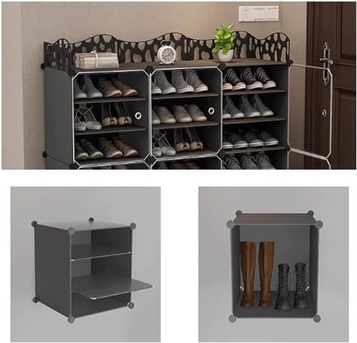 Image of Shoe Rack Multipurpose 5 Shelves Shoe Rack with Zip Door Cover & Side Pockets, Multiuse Wide Shelve,Rack for Footwear, Toys, Clothes (Dark Grey, 6-Layer)