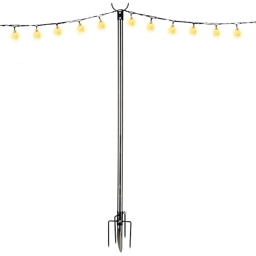 COCONUT Outdoor Light Poles for Lightweight String Lights, 9 FT Stainless Steel Rust-Free Stand Holder LED Solar Hanging Bulbs for Patio, Backyard, Garden (Silver)
