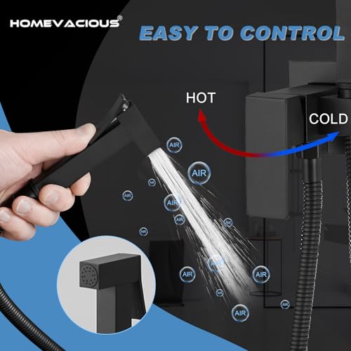 Homevacious Handheld Bidet Sprayer Faucet for Toilet with Hot and Cold Rough-in Valve Adjustable Water Pressure Square Brass Bidet Attachment Set for Feminine Pets and Baby Diaper Washing Matte Black - Thumbnail 4